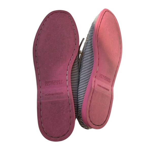 j. crew Sperry Topsider blue white engineer stripe non marking pink soles shoes - Picture 3 of 8